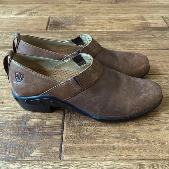 Ariat Brown Leather Paddock Clogs Booties Slip On Shoes Western Cowboy Size 8.5 - Picture 1 of 13